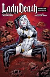 1girls big_breasts blood_splatter blood_stain chaos_comics coffin_comics comic_cover curvy_female death_(personification) female_focus female_only grim_reaper highres lady_death long_hair looking_at_viewer queen_of_the_dead renato_camilo seductive_look sultry sultry_eyes tagme unknown_artist voluptuous_female white_hair white_sclera