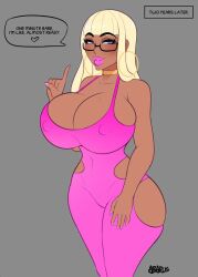 abarus alternate_costume alternate_hairstyle alternate_version_available ass_expansion bimbo bimbofication blonde_hair blue_eyes brainwashing breast_expansion breasts choker cleavage dark_skin earrings glasses gyaru hoop_earrings hoop_earrings_oversized long_hair pink_lipstick thick_lips thick_thighs wide_hips