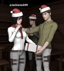 3d attack_on_titan cheating christmas christmas_clothing cuckold eren_jaeger female jackiejack99 jean_kirstein mikasa_ackerman netorare shingeki_no_kyojin tits