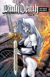 1girls big_breasts chaos_comics coffin_comics comic_cover death_(personification) erect_nipples erect_nipples_under_clothes grim_reaper hi_res highres lady_death long_hair nipple_bulge pow_rodrix queen_of_the_dead sideboob sideview tagme voluptuous_female white_hair white_sclera