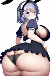 1girls aged_up ai_generated apron ass backboob big_breasts black_hair blue_eyes bow breasts bubble_butt child_bearing_hips curvaceous curvy curvy_female curvy_figure fake_animal_ears female floppy_ears frilled_apron frilled_dress frilled_skirt frills hairband huge_ass large_breasts light-skinned_female lolita_hairband looking_at_viewer looking_back maid maid_uniform medium_hair nai_diffusion original original_character original_characters panties portrait presenting_hindquarters puffy_short_sleeves purple_hair rabbit_ears sideboob smile stable_diffusion thick_thighs underwear upskirt voluptuous waitress wide_hips wrist_cuffs