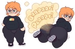 animal_crossing ass ass_bigger_than_head ass_focus backsack biting_lip blue_eyes blush bottom_heavy bottom_heavy_femboy cat_mouth circle_hands crotch_bulge drawful-s english_text fart fart_cloud fat_ass fat_belly gassy girly glasses hoodie laying_on_stomach looking_pleasured male motion_lines nintendo only_player onomatopoeia orange_hair original_character overweight overweight_male raised_eyebrows source_request sweatpants sweatshirt teapot_(body_type) thick_thighs transparent_background villager_(animal_crossing) year_request