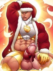 andrew_pulaski apollo_(dc) boner christmas crop_top dc erect_penis erection hard_on male male_only mr_pullaski muscles muscular muscular_male precum santa_costume uncut veiny_penis