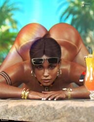 1girls 3d african african_female ass ass_up big_ass big_butt brown_hair capcom cock-tail curvy dark-skinned_female dat_ass drink face_down_ass_up fat_ass female female_only front_view glistening gold_earrings huge_ass large_ass looking_back milapone plump pool presenting_ass ready_to_fuck resident_evil resident_evil_5 round_ass sheva_alomar shiny_skin smile solo tanline tanlines thick thick_ass thick_thighs tropical_drink voluptuous water wet_skin white_nail_polish