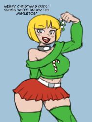 blonde_hair choker christmas clothed clothing darkeros13 ed_edd_n_eddy midriff mistletoe nazz_van_bartonschmeer skirt sweater tagme thedarkeros thick thick_thighs thighhighs