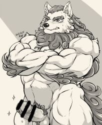 2022 abs anthro asian_mythology ball_tuft balls biceps biped blush censor_bar east_asian_mythology elbow_fur erection eyebrows foo_dog foreskin genitals greyscale hair hi_res humanoid_genitalia humanoid_penis inner_ear_fluff japanese_mythology komainu male male_only mammal monochrome muscular muscular_anthro muscular_male muscular_thighs mythology neckbeard niku_18 pecs penis pubes retracted_foreskin sdorica signature solo standing thick_eyebrows timestamp toyokuni triceps tuft tusks yokai