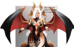 cheating_wife slit_dress succubus succubus_costume succubus_horns succubus_tail succubus_wings wife yvee yvee_(yanthemoonchild)