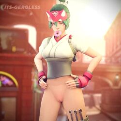 1girls 3d animated areolae blender blender_(software) bottomless brown_eyes donut female female_only flashing_breasts food green_hair its-gergless kiriko_(overwatch) looking_at_viewer mouth_hold mp4 navel nipples no_sound overwatch pussy solo undressing video