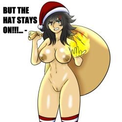 angry breasts christmas christmas_hat christmas_outfit huge_breasts kendra_(magnum_oppai) magnum_oppai original_character socks thick thick_thighs