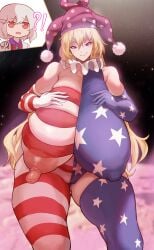 2022 alternate_breast_size american_flag areolae bare_shoulders blonde_hair bodysuit breasts clothed clothed_futanari clothing clownpiece eversatellites female female_only fully_clothed huge_breasts human licking_lips light-skinned_female light_skin long_hair nipples sagume_kishin skindentation solo_focus standing tongue tongue_out touhou venus_body voluptuous white_hair