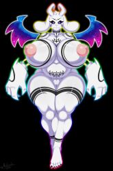 absurd_res anthro asriel_dreemurr asriel_dreemurr_(god_form) big_breasts boss_monster bovid breasts caprine female_asriel genitals hi_res huge_breasts mammal mehdrawings nipples pussy rule_63 simple_background tattoo thick_thighs undertale undertale_(series) white_background