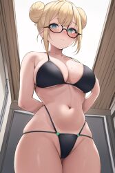 1girls ai_generated bikini blonde_hair bun_hair female freckles glasses hera_(rushpoint) rush_point short_hair stable_diffusion teal_eyes