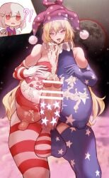 1futa 1girls 2022 alternate_breast_size american_flag areolae balls bar_censor bare_shoulders blonde_hair bodysuit breasts censored clothed clothed_futanari clothing clownpiece cum cum_on_breasts ejaculation erection eversatellites female fully_clothed futa_focus futanari hands-free handsfree_ejaculation higher_resolution_duplicate huge_breasts huge_cock human licking_lips light-skinned_female light-skinned_futanari light_skin long_hair nipples orgasm penis penis_out sagume_kishin skindentation solo_focus standing tongue tongue_out torn_clothes touhou venus_body voluptuous white_hair