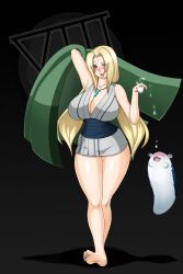 1girls armpits bare_legs barefoot big_breasts blonde_hair blush bottomless breasts cleavage crystal drink drunk female female_focus haori holding_object huge_breasts jewelry katsuyu kimono large_breasts mature mature_female mature_woman naruto naruto_(series) naruto_shippuden necklace no_pants pouring sake slug tsunade voluptuous waifuholic walking wide_hips