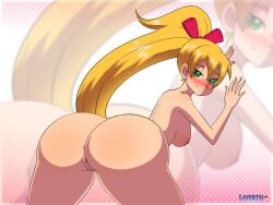 1girls absurd_res anus ass bent_over big_ass big_breasts blonde_hair blush breasts call_(mighty_no._9) call_f female female_only green_eyes hi_res large_ass layerth light-skinned_female light_skin long_hair looking_at_viewer looking_back mighty_no._9 nipples nude nude_female ponytail presenting presenting_hindquarters pussy sideboob smile solo thick_thighs wide_hips