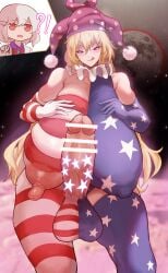 1futa 1girls 2022 alternate_breast_size american_flag areolae balls bar_censor bare_shoulders blonde_hair bodysuit breasts censored clothed clothed_futanari clothing clownpiece erection eversatellites female fully_clothed futa_focus futanari higher_resolution_duplicate huge_breasts huge_cock human licking_lips light-skinned_female light-skinned_futanari light_skin long_hair nipples penis penis_out sagume_kishin skindentation solo_focus standing tongue tongue_out torn_clothes touhou venus_body voluptuous white_hair