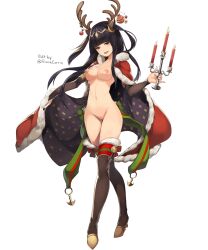 1girls alternate_costume antlers ass_visible_through_thighs bangs bare_thighs black_eyes black_hair black_nails breasts candle candlestand cape christmas christmas_outfit edit euniecorrin female female_only fire fire_emblem fire_emblem_awakening fire_emblem_heroes heels large_breasts long_hair looking_at_viewer nail_polish naked_cape naked_heels naked_thighhighs navel nintendo nipples nude nude_female nude_filter official_alternate_costume open_mouth pussy smile solo splooshiemon tharja_(fire_emblem) tharja_(winter)_(fire_emblem) thighhighs thighs