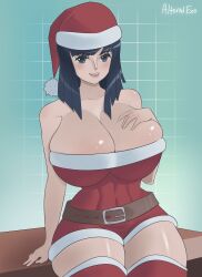 alteredexo big_ass big_breasts black_hair blue_eyes brown_hair christmas curvy curvy_female female female_focus female_only nico_robin one_piece pre-timeskip santa_costume santa_hat santa_suit