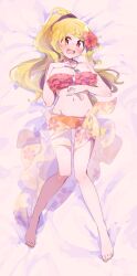 absurdres bikini blonde_hair dakimakura dakimakura_design dress female flower flower_in_hair highres jewelry long_hair looking_at_viewer magia_record:_mahou_shoujo_madoka_magica_gaiden mahou_shoujo_madoka_magica necklace nervous open_mouth paru_rari see-through see-through_dress solo swimsuit tagme togame_momoko young