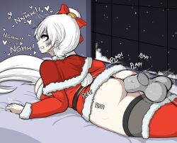 1boy 1boy1girl 1girls 1male absurdres ahe_gao anal anonymous_character ass background bed bedroom big_ass big_penis blue_eyes breasts bubble_butt christmas christmas_clothing christmas_headwear christmas_outfit clothed_female clothed_sex curvaceous curvy disembodied_penis duo erection eyelashes eyes_rolling_back fat_ass female genital_fluids genitals gripping_sheets gritted_teeth heart heart-shaped_pupils heart_eyes highres huge_cock human large_breasts legs looking_pleasured lying_down lying_on_bed lying_on_stomach male male_pov miniskirt motion_lines onomatopoeia orgasm out_of_frame penis ponytail prone_bone rwby santa_hat scar sex skindentation skirt snow snowing sound_effects straight text thick_ass thick_penis thick_thighs thighhighs thighs thong tight_clothes tight_clothing unseen_male_face veiny_penis very_long_hair weiss_schnee wet wet_pussy white_hair window xelsword