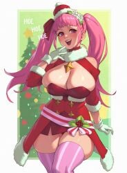 1girls 2022 absolute_territory absurdres alternate_breast_size alternate_costume bangs bare_thighs big_breasts blush breasts christmas christmas_outfit cleavage dress female female_focus female_only fire_emblem fire_emblem:_three_houses fire_emblem_heroes fur_trim gloves hat highres hilda_valentine_goneril hilda_valentine_goneril_(winter) hoe huge_breasts large_breasts light-skinned_female light_skin long_hair looking_at_viewer naughty_face nintendo official_alternate_costume open_mouth pink_eyes pink_hair rizdraws santa_hat skindentation smile solo thick_thighs thighhighs thighs twintails