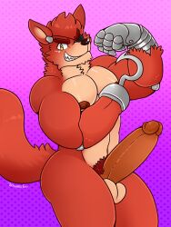 anthro balls big_penis boner erection eyepatch five_nights_at_freddy's flexing fox foxy_(fnaf) furry hook hook_hand male male_only penis schwarzfox scottgames solo solo_male