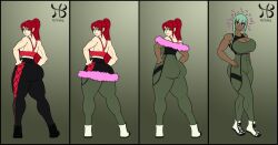 2girls commission commissioner_upload emerald_sustrai female female_only hiastobasement_(artist) multiple_girls muscular_female neo_(rwby) pyrrha_nikos rwby transformation