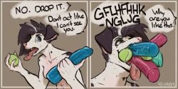 2:1 anthro ball ball_in_mouth big_dildo black_body black_fur black_hair blue_eyes bodily_fluids border breasts brown_background canid canine canis comic dalmatian dialogue dildo dildo_in_mouth domestic_dog english_text eyelashes eyeliner female floppy_ears fur hair holding_ball holding_dildo holding_object holding_sex_toy leaning leaning_forward looking_aside makeup mammal markings multicolored_body multicolored_fur multicolored_hair nude open_mouth piercing pink_nose running_mascara saliva saliva_string sex_toy sex_toy_in_mouth sex_toy_insertion shadow short_hair signature simple_background solo speech_bubble spots spotted_markings teeth tennis_ball text tongue tongue_out tongue_piercing two_tone_body two_tone_fur two_tone_hair val_(yo-lander) white_body white_fur white_hair yo-lander