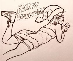 ass_focus big_ass blush christmas dress femboy feminine_male inkling inkling_boy large_ass legs levi_(oh_gosh_levi) looking_at_viewer oh_gosh_levi panties panties_down santa_costume santa_hat shoes smile splatoon