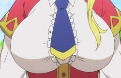 animated animated_gif anime_screencap big_breasts blonde_hair blue_eyes bouncing_breasts bursting_breasts bursting_clothes enome futoku_no_guild mature_female mother nipples screencap screenshot shocked tnk_(company) torn_clothes wardrobe_malfunction