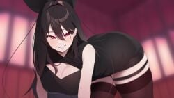 absolute_territory black_bow black_clothing black_hair breasts chururumoestudio ender_chan_(chururu) female huge_ass large_breasts looking_at_viewer original_character pink_eyes suggestive_look thick_thighs thighs