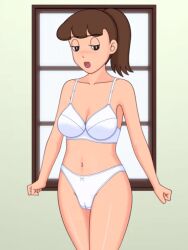 1girls black_eyes bra breasts brown_hair doraemon female future_shizuka human panties ponytail shizuka_minamoto underwear