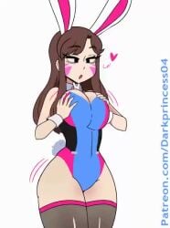 1girls 2d 2d_animation activision animated black_eyes blizzard_entertainment breast_squeeze breasts brown_hair bunny_ears cleavage clothed d.va darkprincess04 facial_markings female female_only hands_on_own_breasts large_breasts leotard long_hair looking_at_own_breasts no_sound open_mouth overwatch plain_background pressing_breasts_together self_fondle solo thick_thighs thighhighs video wide_hips