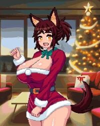 2d 2d_animation animal_ears animated big_ass big_breasts bouncing_breasts breasts brown_hair christmas christmas_outfit original_character pixel_animation pixel_art tail thick_ass thick_thighs vicky_wang waifupixelart