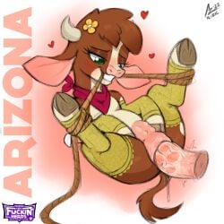 aer0_zer0 arizona_cow_(tfh) bondage bound bovid bovine brown_hair cattle female female_penetrated feral genitals hair heart hi_res male male/female male_penetrating male_penetrating_female mammal original penetration penile penile_penetration penis_in_pussy pussy rope sex them's_fightin'_herds unseen_male_face vaginal_penetration