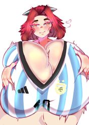 2022_fifa_world_cup akiza_izinski alexandrart_(artist) argentina breasts cleavage huge_breasts izayoi_aki jersey loving_gaze paizuri paizuri_under_clothes pov squeezing squeezing_breast world_cup yu-gi-oh! yu-gi-oh!_5d's