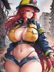 1girls 2022 ai_generated curvaceous curvy_female curvy_figure female_focus female_only firefighter hi_res highres long_hair original seductive_look stable_diffusion tagme voluptuous_female