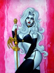 1girls big_breasts chaos_comics coffin_comics death_(personification) female_focus female_only grim_reaper hi_res highres lady_death latex_thighhigh_boots long_hair queen_of_the_dead scott_lewis tagme white_hair