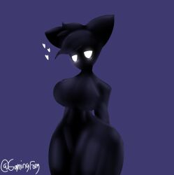 1girls black_fur black_skin blush breasts breasts female female_only furry gamingh0rny heart huge_thighs naked nude oc original_character thighs white_eyes