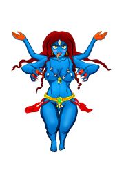 anime blue_skin goddess hindu_mythology hinduism indian indian_female jewelry kali long_tongue looking_at_viewer multi_arm multi_limb open_mouth rex21 tarot_deck text tongue_out