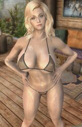 3d big_ass big_breasts bikini blonde_hair blue_eyes dommy_mommy elf_orc_lunaire glasses huge_ass huge_breasts large_ass large_breasts pool rebecca_(original_character) seductive skyrim spa tagme the_elder_scrolls tight_clothing