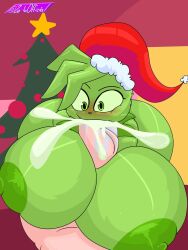 big_ass big_breasts big_penis blowjob christmas_hat cum cum_in_mouth fellatio green_body green_skin grinch nipples paizuri rule_63 suprised the_grinchess titjob zeglo-official