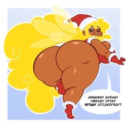 1girls 5_fingers absurd_res ass big_ass big_breasts black_eyes blonde_hair christmas christmas_outfit cute dark-skinned_female dark_skin edith_up_(rayman) female huge_ass nymph_(rayman) pig_latin rayman_(series) rayman_origins sideboob source_request tagme thick_thighs translation_request velveticicle