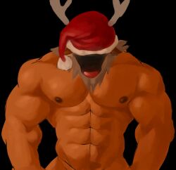 1boy abs biceps christmas christmas_hat ice_xhan looking_down male male_focus male_only muscular muscular_male naked nipples nose nude pecs red_nose reindeer reindeer_antlers toro_buull