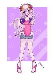 1boy anthro background doke dokebu femboy horn horns legs purple_background swimsuit sxxhinee