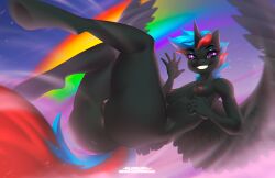 1girls 5_fingers alicorn anthro anus ass black_body black_fur breasts equid equine female fingers fur genitals horn horse invalid_tag kiliankuro mammal mature_(disambiguation) nipples nude pony pussy rainbow smile solo wings