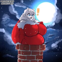 big_breasts breasts cumu female furry princesssamoyed stuck stuck_in_chimney