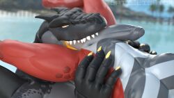 3d_(artwork) alligator alligatorid anal anthro balls balls_in_mouth crocodilian cunnilingus danzer_(reptilligator) digital_media_(artwork) dragon duo genitals grey_body grey_scales hamburger_position hi_res hold_birb_gentle_like_hamburger hybrid male male/male muscular muscular_male nipples nude oral pecs penis ram_(reptilligator) red_body red_scales reptile reptilligator rimming scales scalie sex teeth vaginal_penetration vein