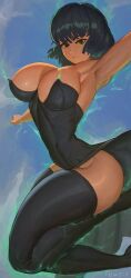 1girls armpits arms_up ass aura big_ass big_breasts big_butt boots breasts busty cleavage clothed clothing curvaceous curvy curvy_body curvy_female curvy_figure dark_green_hair dress esper eye_contact female female_focus female_only fit fit_female flying front_view fubuki_(one-punch_man) green_aura green_eyes green_hair high_boots highres hips hourglass_figure large_breasts legs legs_together light-skinned_female light_skin lips looking_at_viewer medium_hair one-punch_man powziy psychic shiny_skin short_hair skirt skirt_up sky slim slim_waist solo solo_female solo_focus stockings thick thick_ass thick_thighs thighhighs thin_waist tight_clothing toned toned_body toned_female upskirt voluptuous waist wide_hips