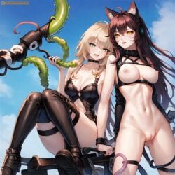 ai_generated breastless_clothes breasts_out cat_ears catgirl female innie_pussy neuronormal nude nude_female puffy_pussy pussy self_upload stable_diffusion tagme tentacle